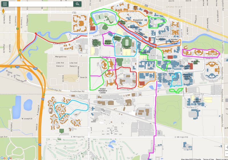 Campus maps, the MSU app, walking loops, and who can bring a car